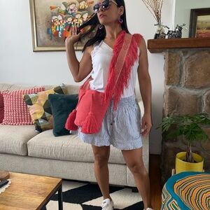 Authentic 100% Wayuu Mochila Colombian Bag Medium Size Crossbody Pink Fringed